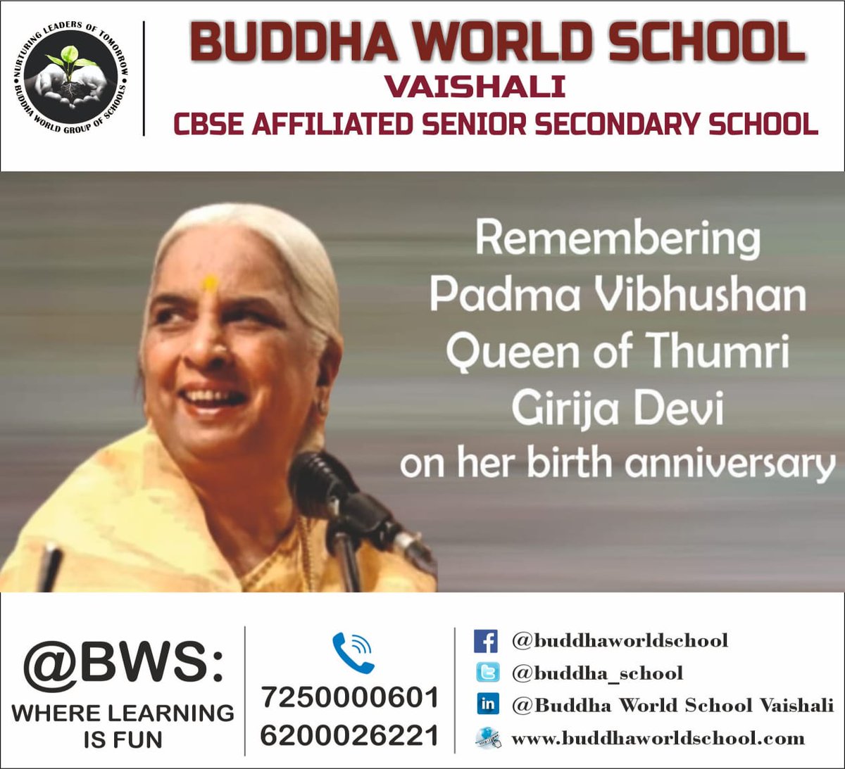 Remembering Padma Vibhushan Queen of Thumri Girija Devi on her birth anniversary. #girijadevi #girija  #thumri #birth #anniversary #bws #wherelearningisfun @sarikamalhotra2 @Krish_Vaishali