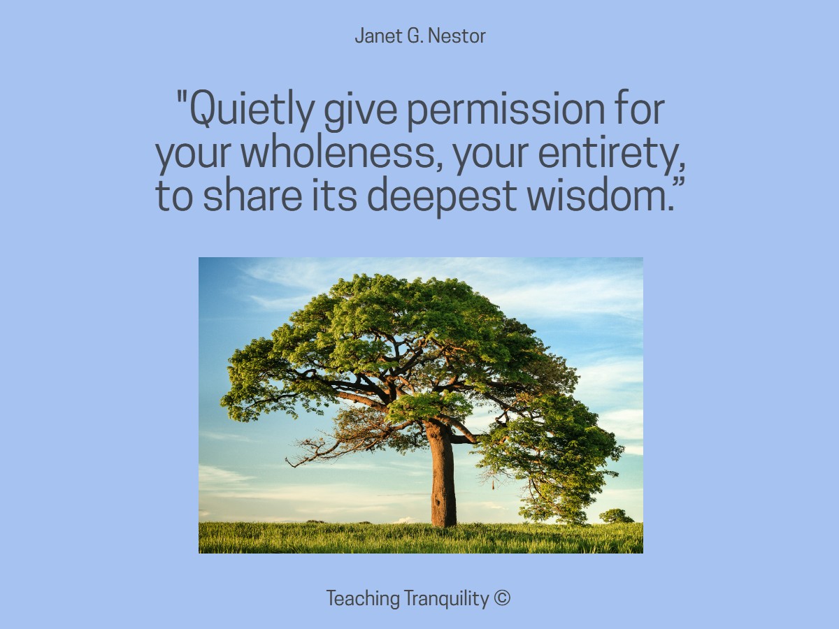 #WednesdayWisdom Quietly give permission for your wholeness, your entirety, to share its deepest #wisdom. Love, Janet