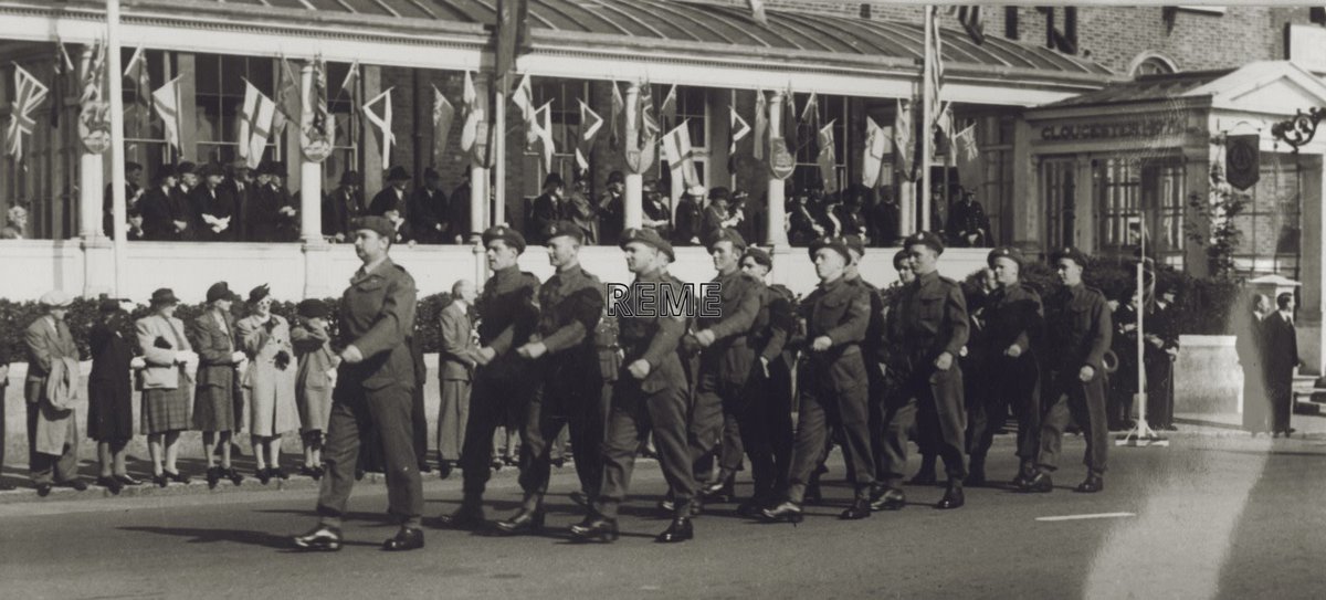 It's #VEDay! On 8 May 1945 the war in Europe officially ended. Though fighting was still taking place elsewhere, celebrations could be seen across Europe. 📸 1 Experimental Workshop (Wading) REME Detachment seen marching in the VE Parade in Weymouth, Dorset on 13 May 1945.