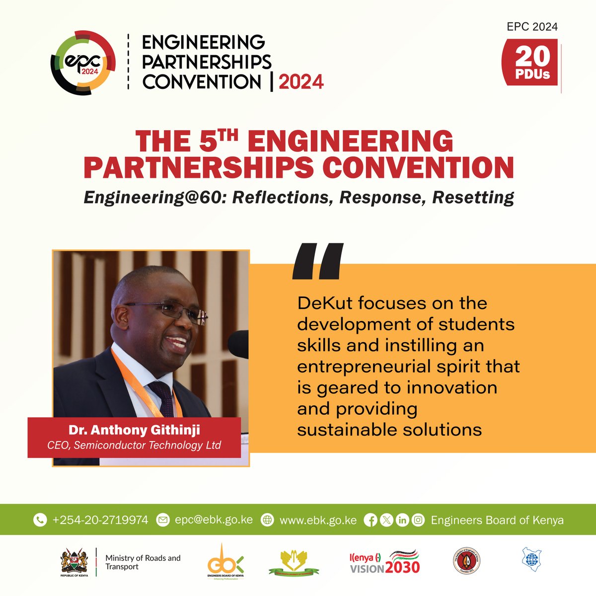 'DeKut focuses on the development of students skills and instilling an entrepreneurial spirit that is geared to innovation and providing sustainable solutions.' - Eng. Prof. Peter Muchiri #PartnershipsAndCollaborations #EngieeringStandardsKe #EngineeringSustainableSolutions