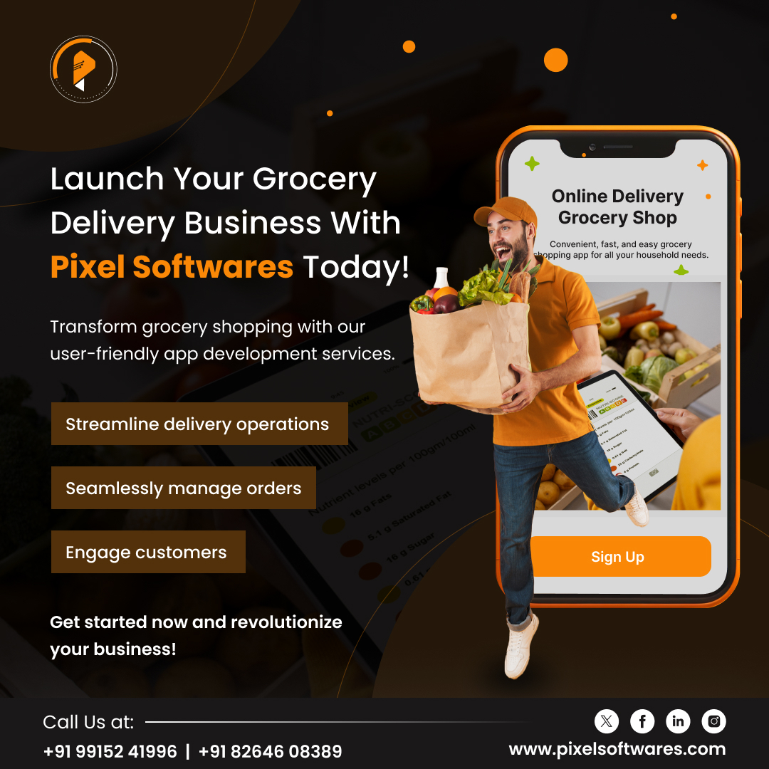 Unlock the convenience of grocery shopping with our custom-built #GroceryDelivery app development services at #PixelSoftwares. Seamlessly navigate aisles, place orders, and enjoy doorstep delivery. Elevate your grocery business today! #AppDevelopment #androidapp