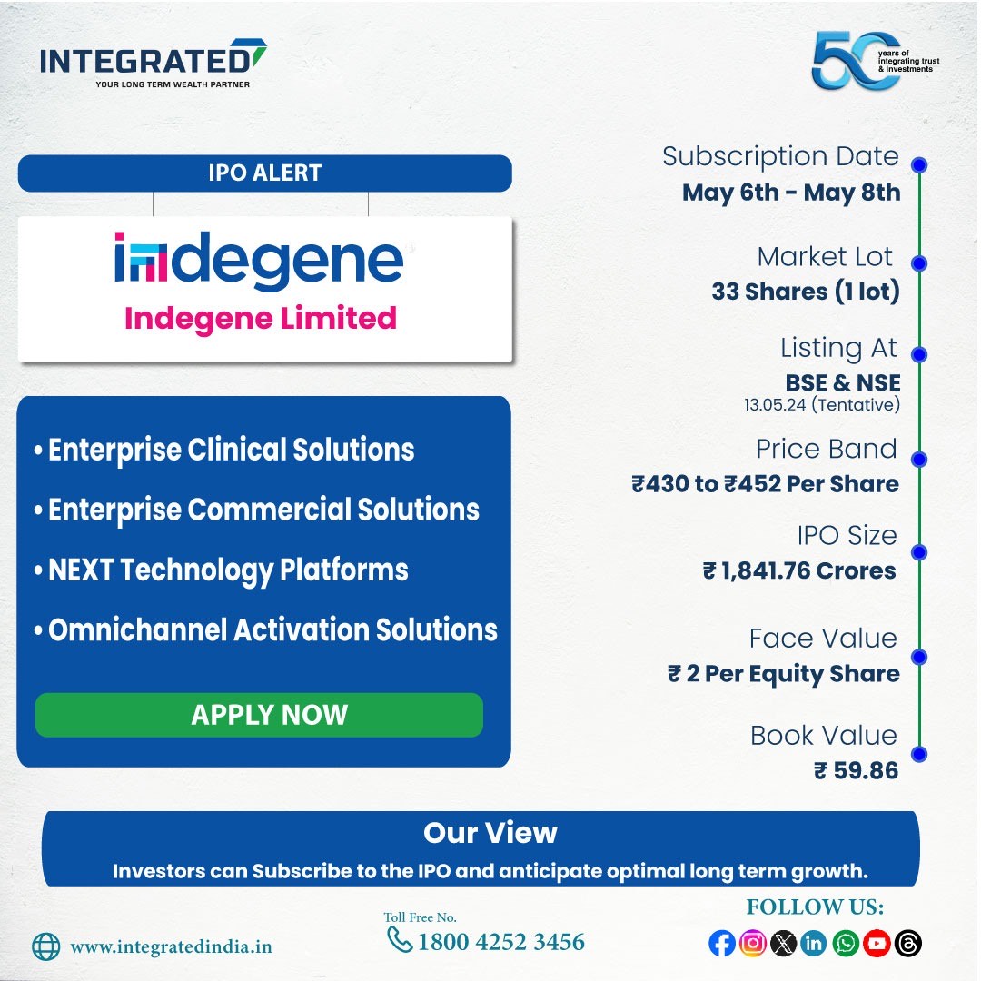 *To Apply this IPO*,
Please click
 integrated.investments/login if you are already customer of Integrated!
Please click integratedindia.in/.../EKYCInstan… to open your DigiTrade A/c.
#initialpublicoffering #IPOAlert  #stockmarketinvesting #financialfreedom #stockmarket #integratedenterprises