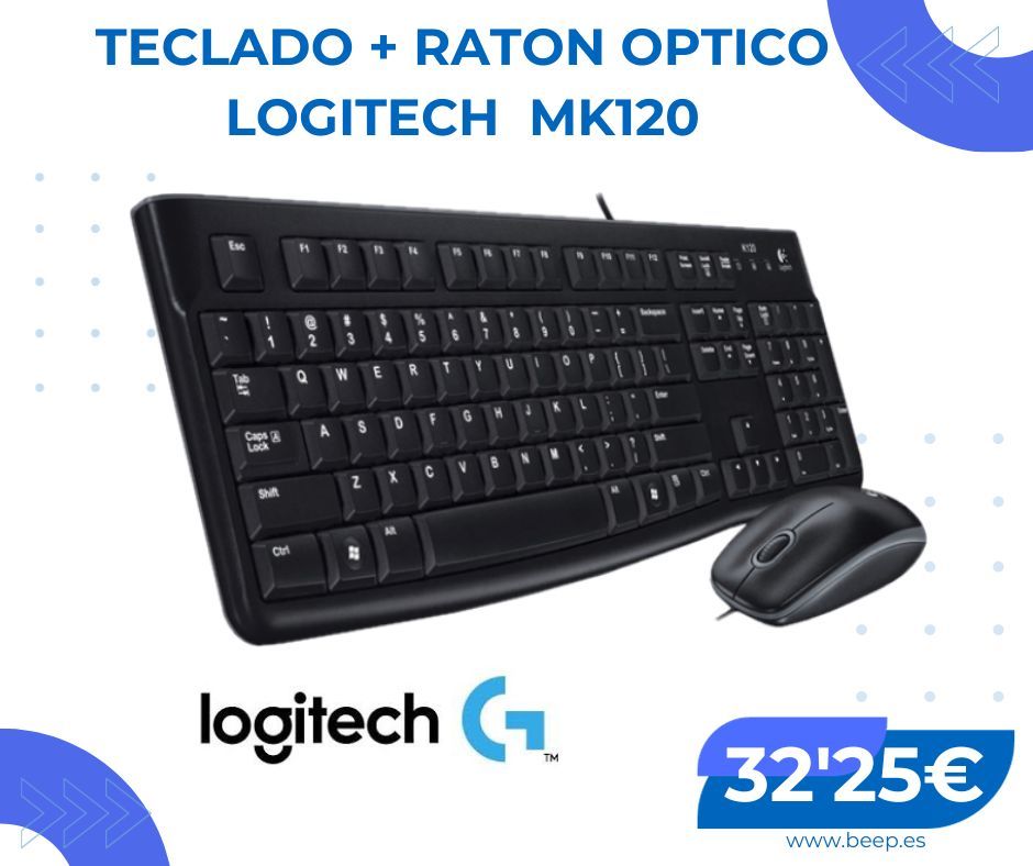 ⌨➕🖱 Kit Teclado + ratón óptico LOGITECH MK120 disponible en BEEP Informática Monforte del Cid por sólo 32'25€.

#teclado #ratón #kit #logitech #optico #MK120 #ilovetechnology #iloveblue #iloveBEEP