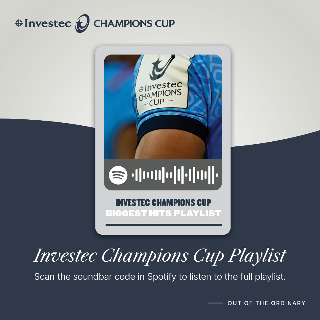 BY THE PLAYERS, FOR THE FANS - the #InvestecChampionsCup playlist is on Spotify 🦓 🏉 🏆 🎵 Open Spotify 🔎 Click search, bottom of screen 📷 Open camera, top right of screen 🎧 Hold camera over the soundbar code to access the playlist Link to playlist open.spotify.com/playlist/0MWkM…