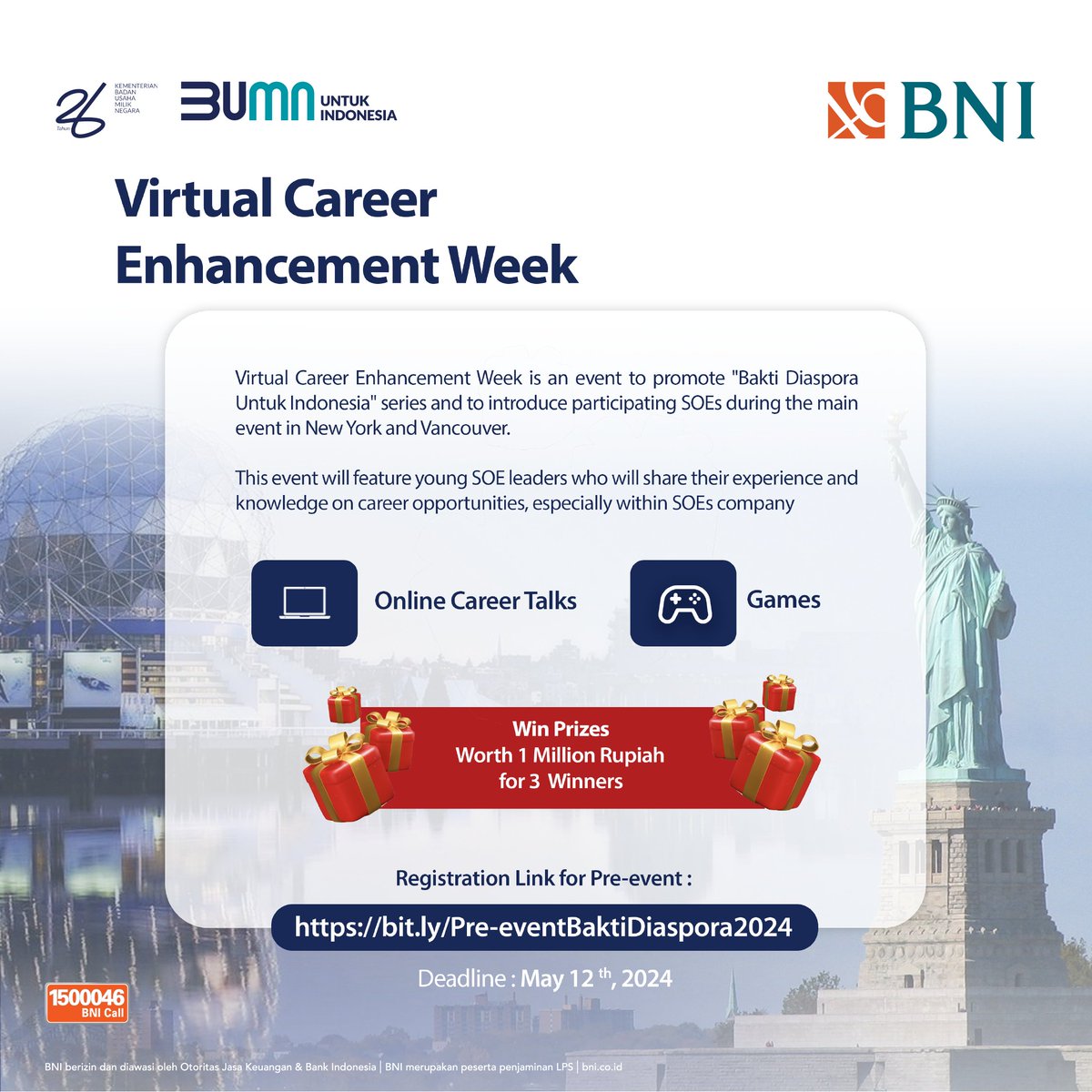 📷📷Calling all Indonesian students across the world! Are you ready to create network with other professional talents from BUMN? Great news for you, because we have extended the registration period of our Virtual Career Enhancement Week (Part of Bakti Diaspora Untuk Indonesia)…