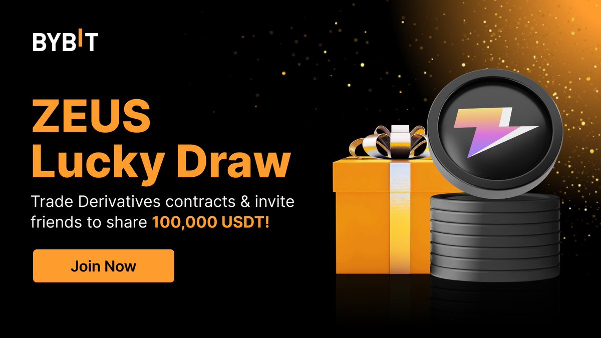 🥳 $ZEUS Lucky Draw: Trade Derivatives Contracts and Invite Friends to Share 100,000 $USDT @ZeusNetworkHQ May 8, 2024, 10 AM UTC – May 24, 2024, 11:59 PM UTC 🌐 Learn More: i.bybit.com/abziDC8 #TheCryptoArk #BybitTrading