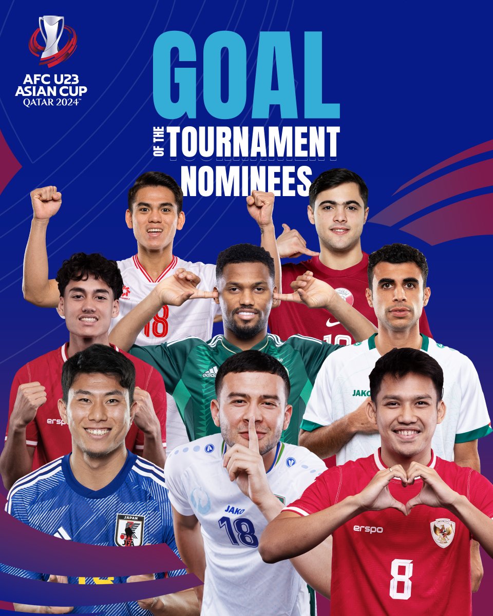🌟Presenting the #AFCU23 Goal of the Tournament Nominees!⚽️

Which goal stood out the most to you?🤔 

🗳️Click the link to vote🔗:  the-afc.com/en/national/af… or vote now at the AFC Live app 📱
