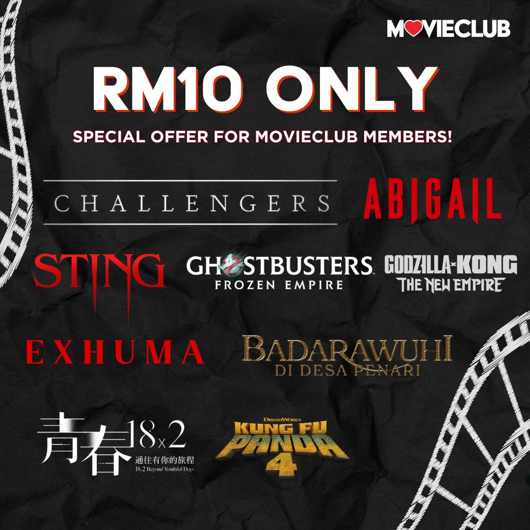 SAY YES TO RM10 MOVIE TICKETS! 🤩🎟️ 🍿  

Special offer just for our Movieclub members! ❤️