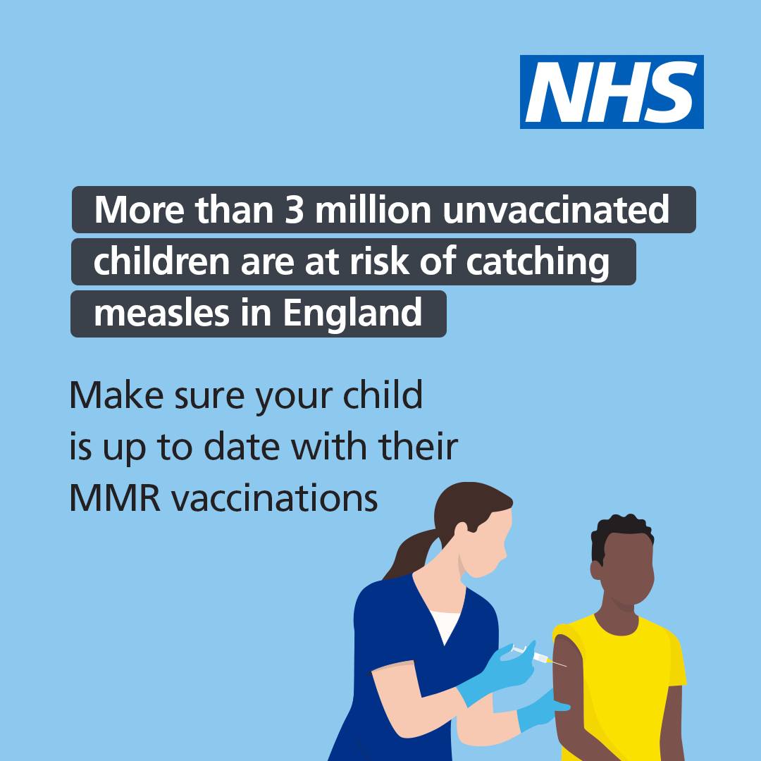 ❓ Did you know measles can be mild but infection can lead to one in five children requiring a hospital visit and the infection can result in complications for one in 15? Ensure you and your family have had both doses of the MMR vaccine. More 👉 nhs.uk/conditions/vac…