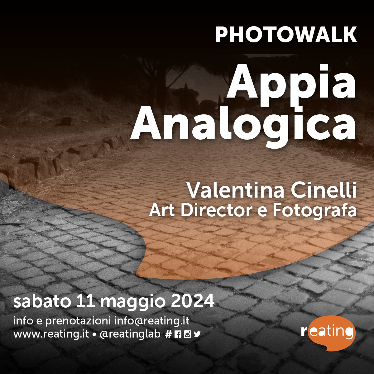 Sabato #11maggio una passeggiata fotografica lungo via #AppiaAntica utilizzando esclusivamente attrezzatura fotografica a pellicola. Un’occasione di incontro fra appassionati per raccontare la strada con un inusuale sguardo analogico reating.it/evento/photowa… #photowalk #reatinglab