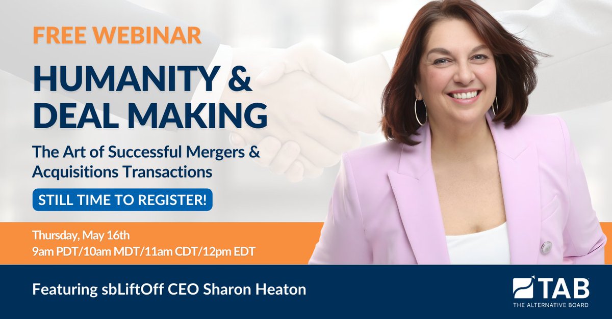🚀Don't miss out - register now for our webinar on the art of successful M&amp;A transactions! Learn about the human side of deals and secure your spot now: thealternativeboard.com/bossexit2024 #tabboards #businesscoaching #mergersandacquisitions