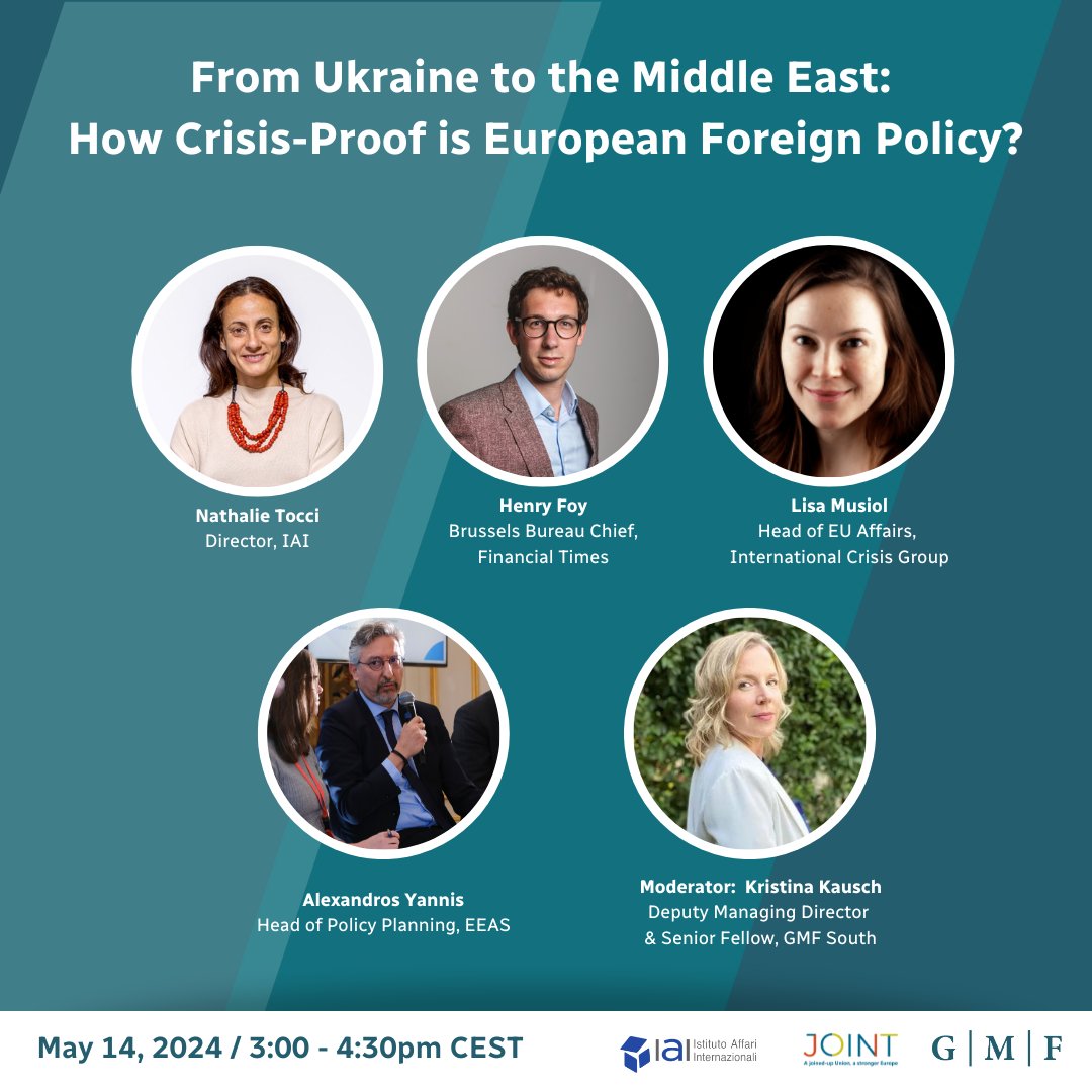 📅 Join us on 14 May for the Public Event of JOINT Final Conference organised by @gmfus! @NathalieTocci @HenryJFoy @LisaMusiol & Alexandros Yannis @eu_eeas will discuss the EU's ability to navigate an increasingly complex global landscape. Learn more: jointproject.eu/2024/05/08/fin…