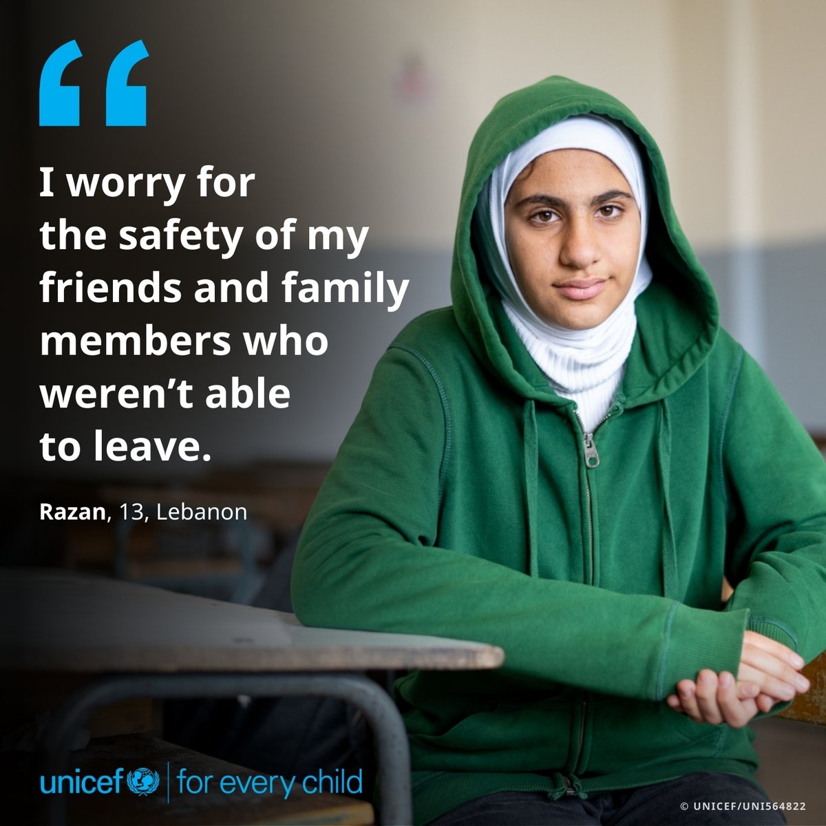 Ongoing conflict in the south of Lebanon are forcing children like Razan to flee their homes, disrupting their education and lives. UNICEF and partners are providing vital aid and emergency cash support to help children and families. What children really need is peace.
