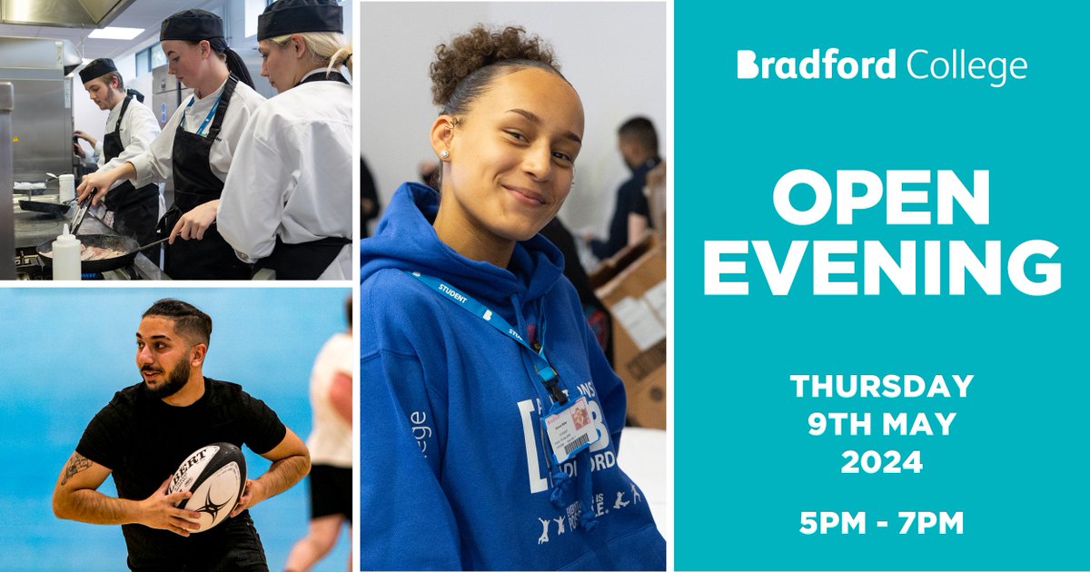 ⏳ | Don't forget our Open Evening taking place tomorrow 5pm-7pm! 🎟 | Book those last minute tickets: ticketsource.co.uk/bradford-colle… #WorkingTogether #TransformingLives #OpenEvening