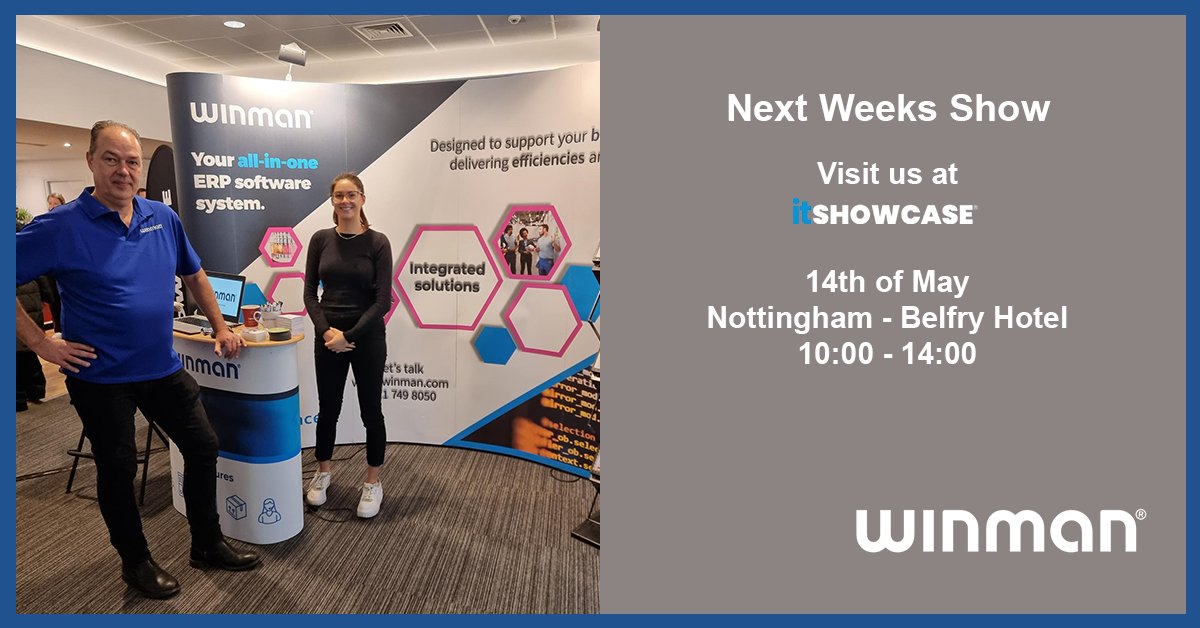 We are at ITSC next week Don't forget to book your appointment with WinMan, to chat with Steve Whitehouse about your ERP project Location: Nottingham - The Belfry Hotel & Conference Centre 14th of May 10:00 - !4:00 hubs.ly/Q02sTqz60 #WinMan #ERP #LiveEvents