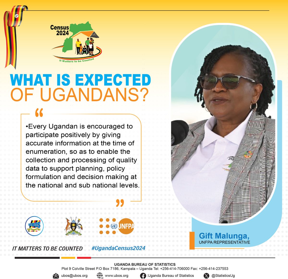 #UgandaCensus2024 Every Ugandan is encouraged to participate positively by giving accurate information at the time of enumeration so as to enable the collection and processing of quality data that will support policy formulation and decision-making at the national level.
