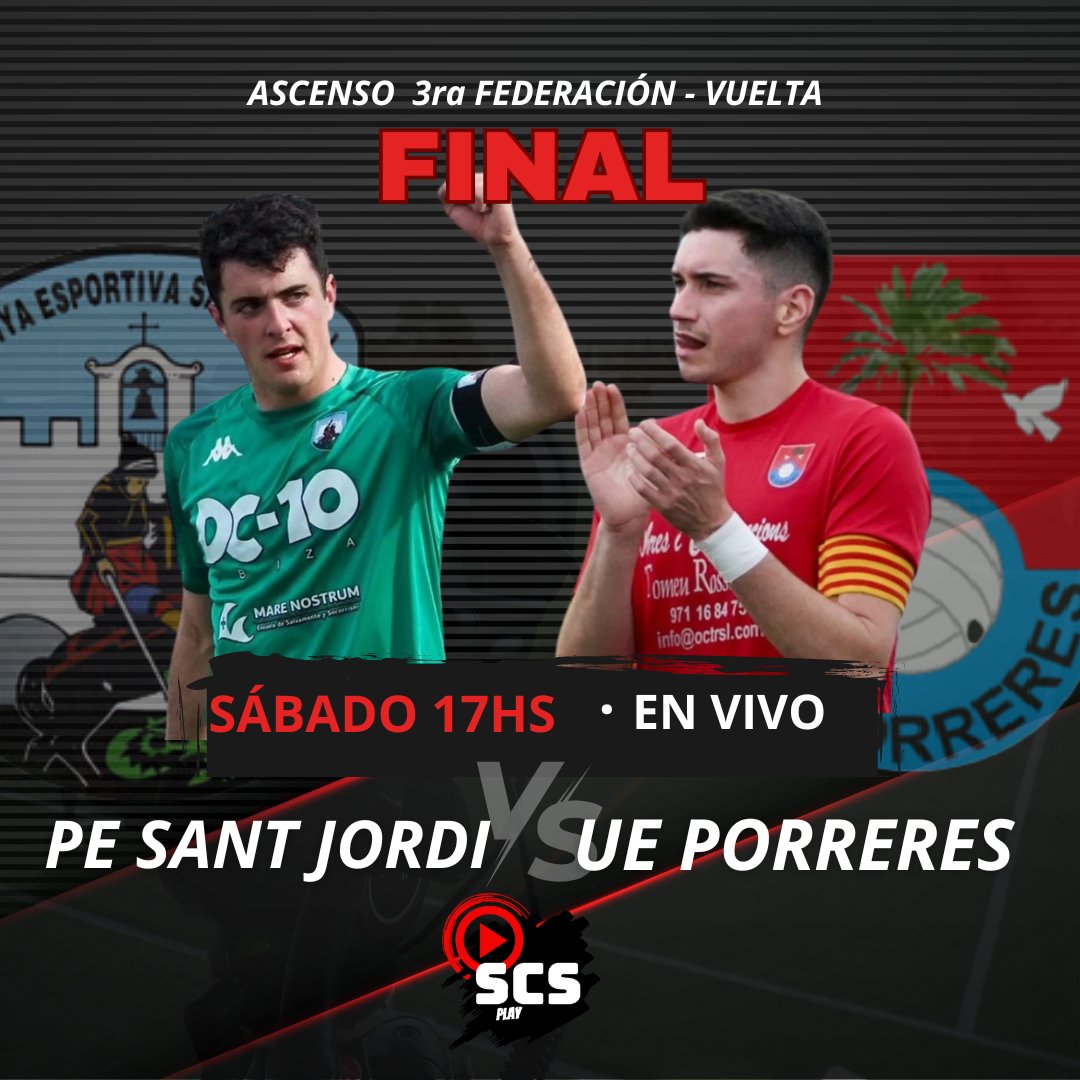 🔔⚽

Se juega la Vuelta de la Final por el ascenso a TERCERA FEDERACIÓN. 
En el partido de ida fue 1-1 👌🏼

Lo vives por nuestro Canal como solo nosotros te lo podemos Mostrar. 

<a href="/pesantjordi/">PE Sant Jordi</a> VS <a href="/UEPorreres/">U.E.PORRERES</a>

🗓️ Sábado 
⌚17Hs 
📺Link en la biografía

#Regional #Playoffs