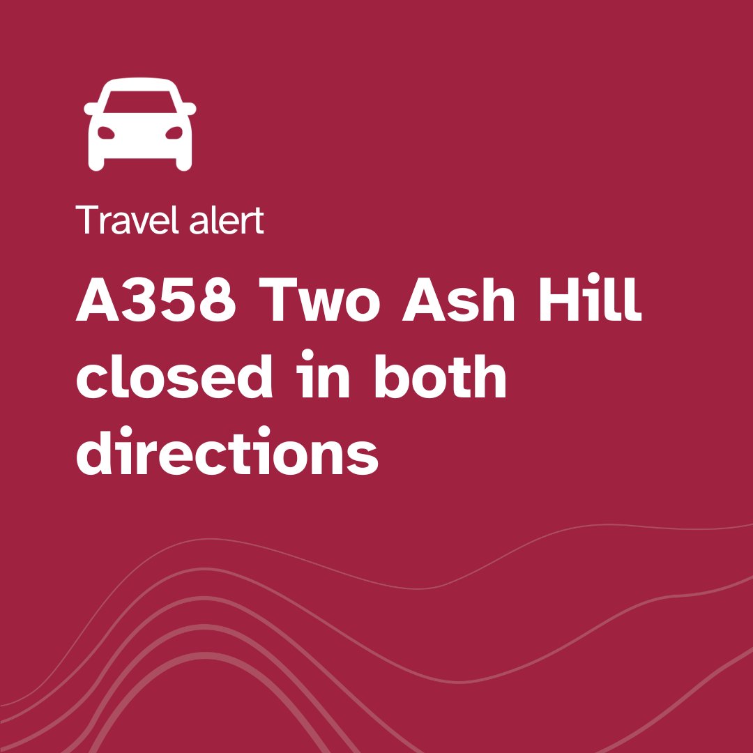 ⛔ A358 Two Ash Hill in both directions closed due to roadworks at Two Ash Lane, following a burst water main. Road closure will remain in place all day - please plan ahead. #Chard #Axminster