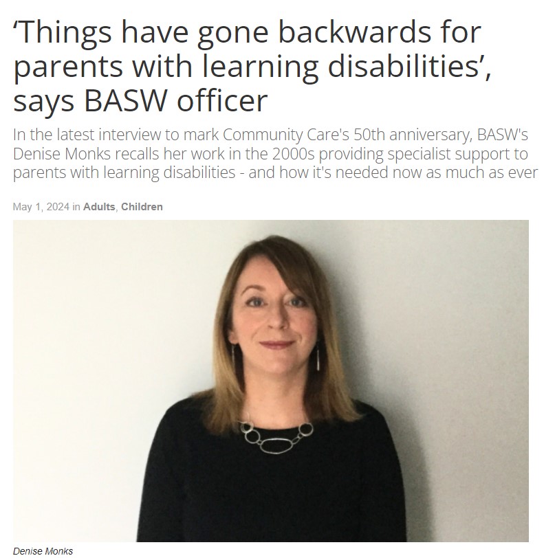 💬 NEW INTERVIEW: BASW England Professional Officer, Denise Monks recently spoke to @CommunityCare reflecting on her work providing specialist support to parents with learning disabilities, and why it’s needed now as much as ever. 🔗 Read in full: communitycare.co.uk/2024/05/01/thi…