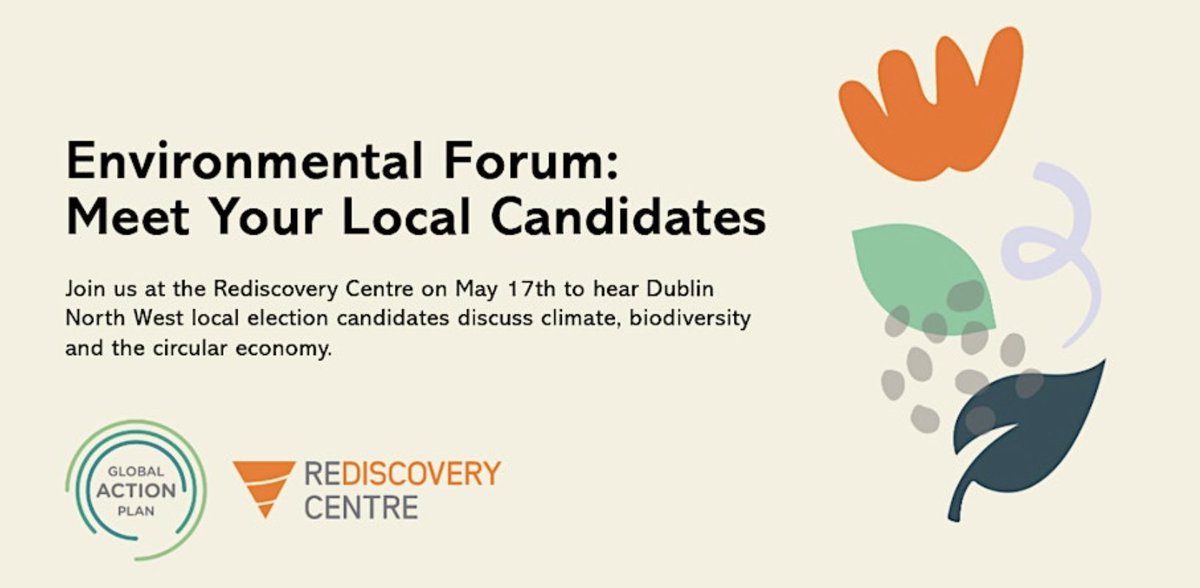 Environmental Forum: Meet Your Local Candidates! @RediscoveryCtr and GAP Ireland have teamed up to organise a hustings with local election candidates for the #Ballymun #Finglas electoral area. Attendance is free, but pre-registration is required: eventbrite.ie/e/environmenta…