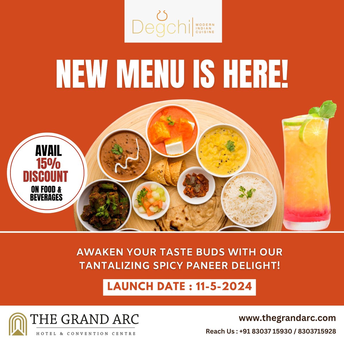 Get Ready to Awaken Your Taste Buds: Our New Menu Launches May 11th!
. 
For Reservation, Please Call:
+91 8303715930 / 8303715928
. 
. 
#TheGrandArc #shahjahanpur #GratefulGuests  #HappyHearts #SipAndSavor #ExploreResponsibly #happymemories #NewMenuAlert #AwakenYourTasteBuds