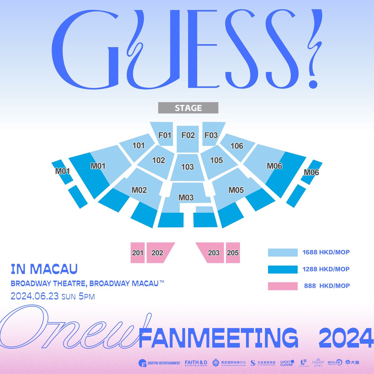 Wanxing_ent's tweet photo. 2024 ONEW FANMEETING <GUESS!> ASIA TOUR

🎉強勢回歸🎉
大家是不是等很久了？
温流為大家帶來了粉絲見面會 <GUESS!> 的澳門站⛽️
6月23日在「澳門百老匯」與温流有個約會🎁

🕰️｜演出日期：2024年6月23日(星期日)
🕖｜演出時間：下午5時正
📍｜演出地點：「澳門百老匯™」 - 百老匯
🎫｜門票售價：港幣HKD / 澳門幣MOP $1688/$1288/$888
🪧｜主辦單位：萬星國際娛樂文化
🔑｜協辦單位：Faith&D Entertainment,幸運草文化娛樂 ,L2 Entertainment
🏷️｜經紀公司：GRIFFIN Entertainment

📢公開發售！
時間：5月20日(一) 中午12時起
「澳門百老匯」- https://t.co/eWW7Fj87XN
大麥 - https://t.co/eIkuxQPyQ5

- 詳情請留意主辦方公告
- 主辦方保留活動異動之權利
- 福利中獎名單將於活動前一天公佈

@griffinenter
@Wanxing_ent
#온유 #ONEW #GUESS #ONEW_GUESS