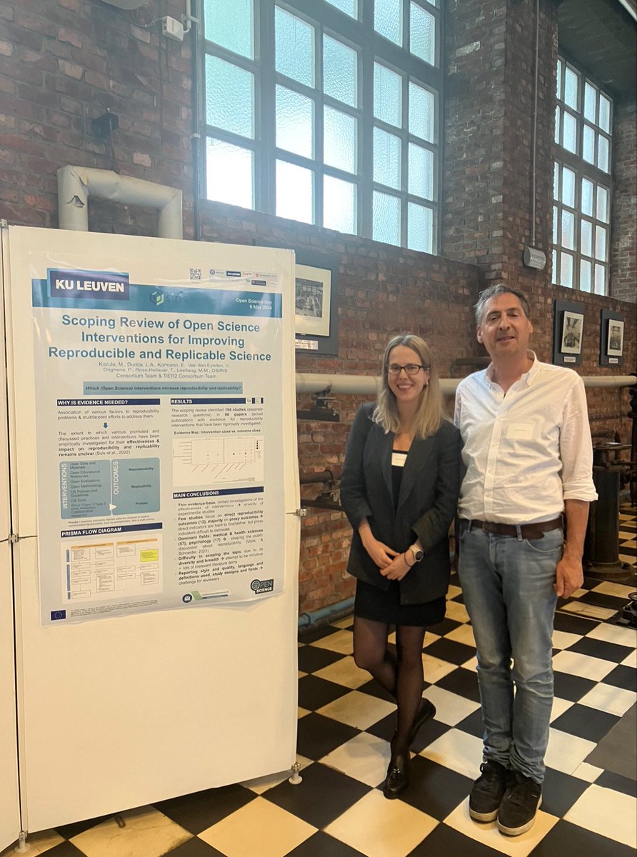 MagdalenaKozula's tweet image. Which OS interventions ⬆️ reproducibility? During the @KU_Leuven #OpenScienceDay24 together with @PatrickOnghena we presented the process &amp;amp; outcomes of the scoping review of OS interventions for improving #reproducibility, conducted by @OSIRIS4r &amp;amp; @TIER2Project 🙌@KULeuvenOpenSc