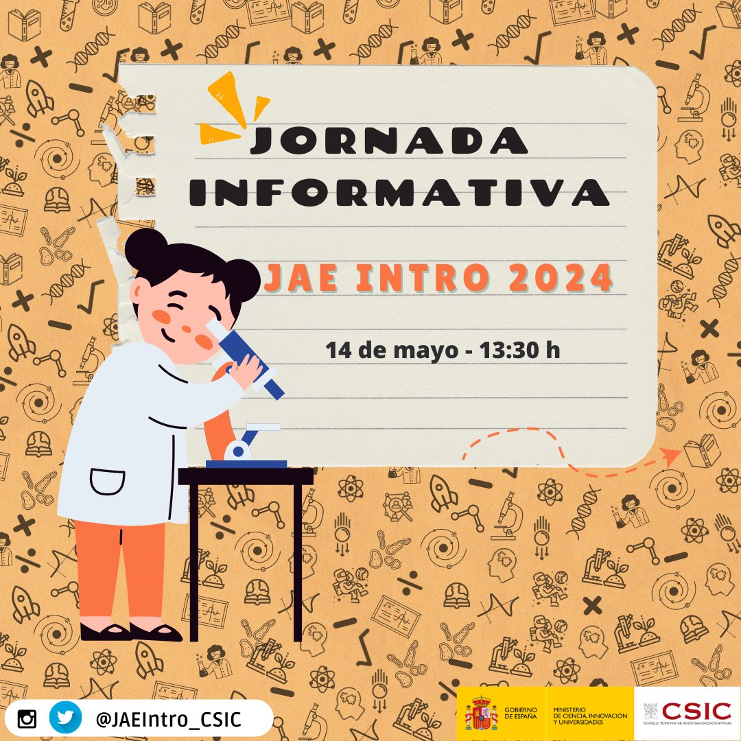 💢¿Tienes dudas sobre la convocatoria de becas JAE INTRO 2024?💢 El 14 de mayo a las 13:30h haremos una jornada informativa para explicarte todo lo que necesitas saber sobre las becas. Publicaremos el enlace de la jornada cuando se acerque la fecha. 👀¡Estate atento/a!👀