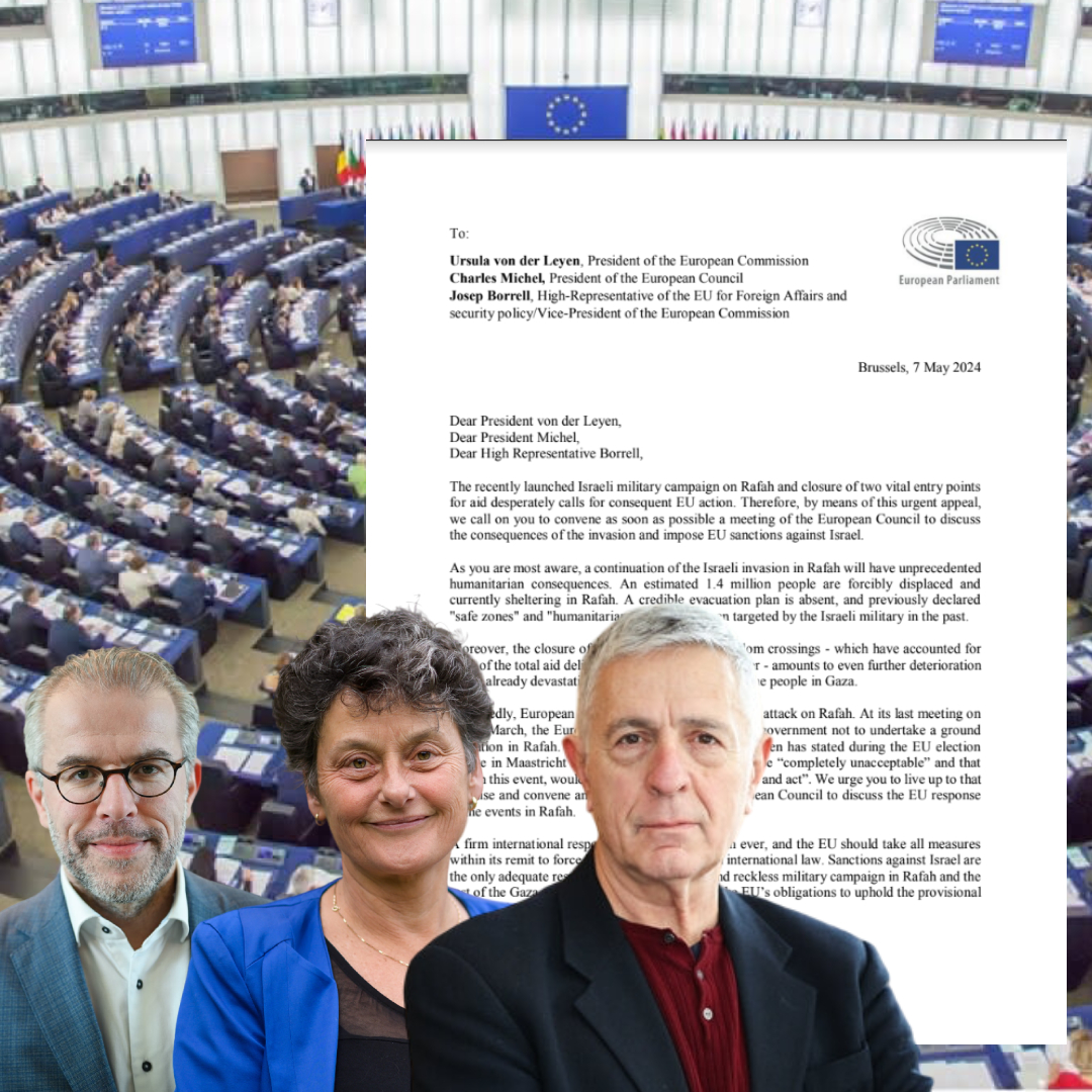 Επιστολή μας στην Ηγεσία της Ε.Ε:Να επιβληθούν κυρώσεις στο Ισραήλ για τη Ράφα ! Με επείγον αίτημά μας το βράδυ της Τρίτης Ευρωβουλευτές από όλες τις προοδευτικές πολιτικές δυνάμεις απευθυνθήκαμε στην ηγεσία της ΕΕ, ζητώντας άμεση ανάληψη δράσης για την επιχειρούμενη εισβολή…