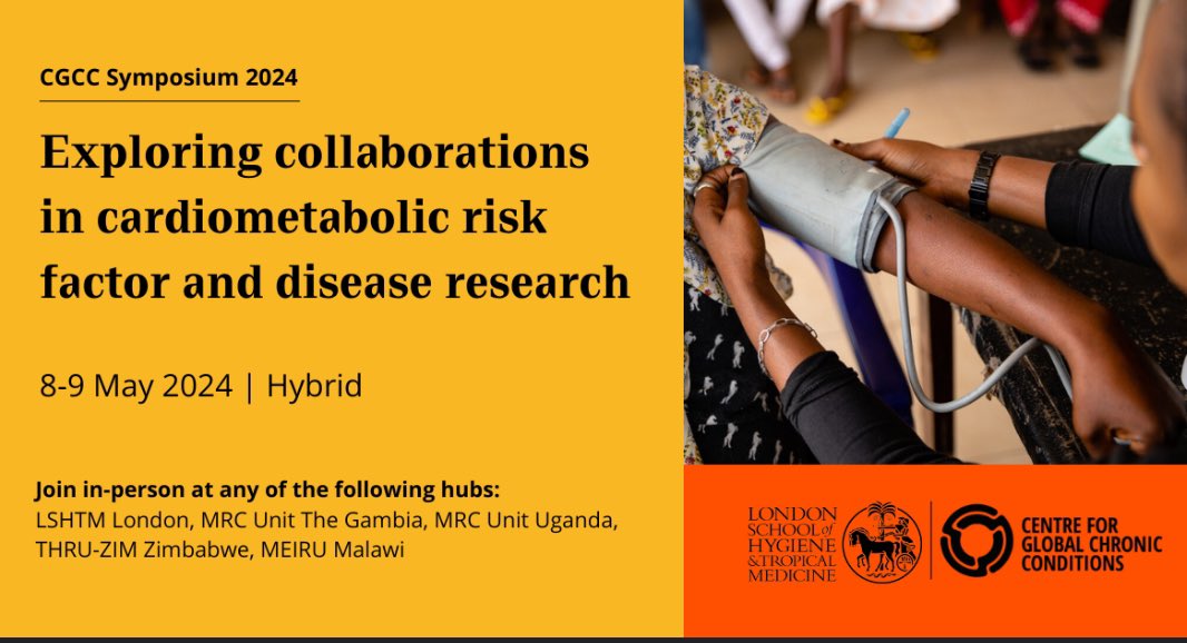 Excited to take part in the #CGCCAnnualSymposium2024! Follow our tweets for the next two days around collaborations in cardiometabolic risk factor & disease research
@KEMRI_Wellcome @LSHTM @LSHTM_CGCC  @mrcunitgambia
@MEIRU_MALAWI @MRC_Uganda 
#CardiovascularHealth #GlobalHealth