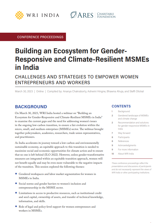 Out Now | Our latest publication titled ‘Building an Ecosystem for Gender-Responsive and Climate-Resilient #MSMEs in India’ for diverse strategies to support and upskill women workers in #MSMEs for a climate-resilient, low-carbon transition. Read👉wri-india.org/publication/bu…