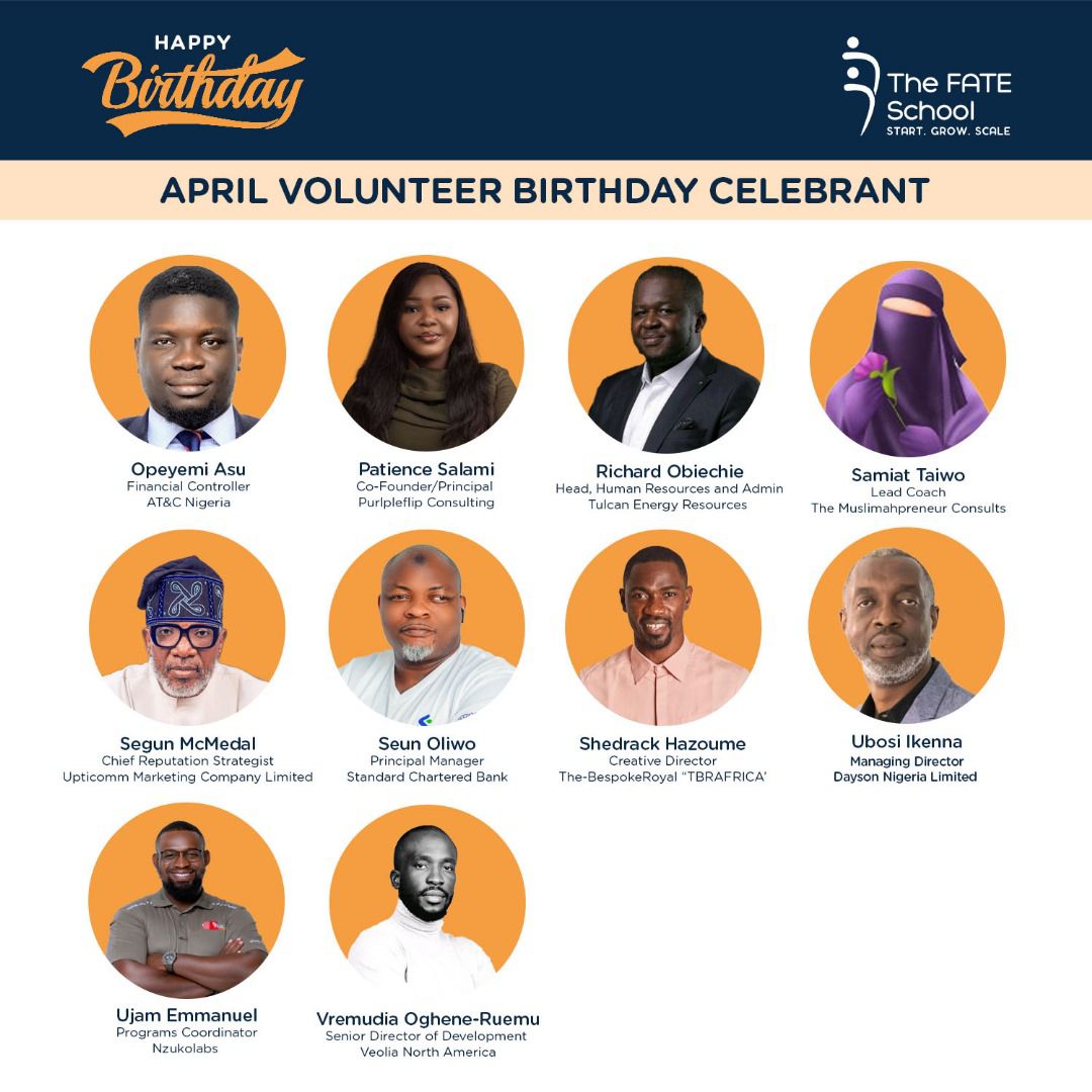 Happy Birthday to our Outstanding April Volunteers. Your efforts inspire us, and we take great pride in your impactful work. Wishing you a year filled with excellence and fulfillment in all your endeavours. From all of us at The FATE School of FATE Foundation. #volunteer