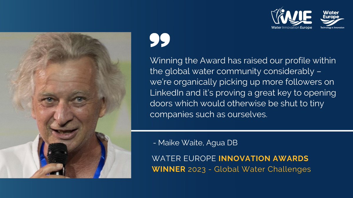 🌟Water Innovators in the spotlight! 🏆AguaDB was the 2023 Global 💧Challenge Award Winner of our Water Innovation Europe Awards! Since then, it experienced high visibility➡️ buff.ly/4a48ugL ✨ Interested in #WIE2024 Awards? 📝 Register by 16/05 buff.ly/3QslIwS
