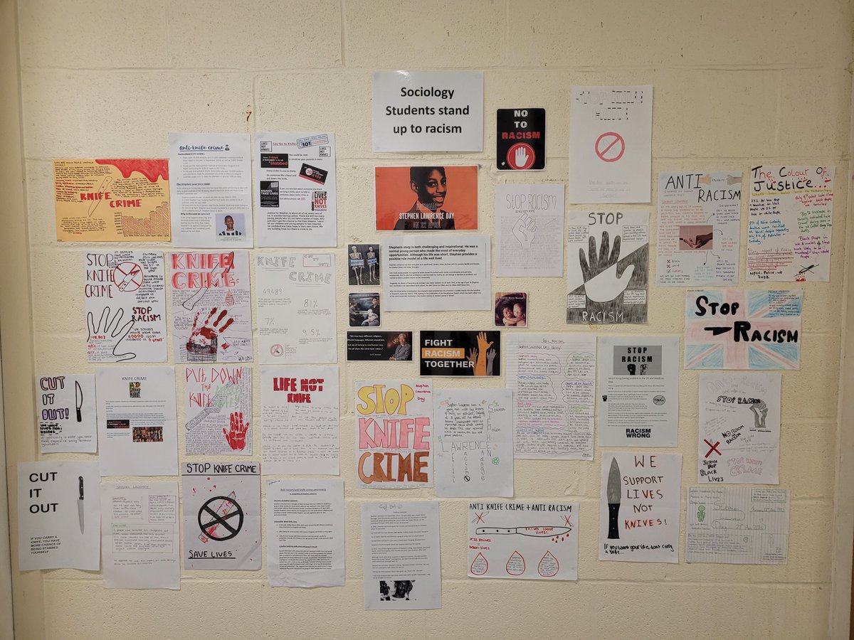 April 24th was a day to remember Stephen Lawrence. In the Sociology Department Year 9 and Year 10 used this as a powerful message to support anti racism and anti-knife crime campaigns to raise awareness across the school. #teamsharnbrook
