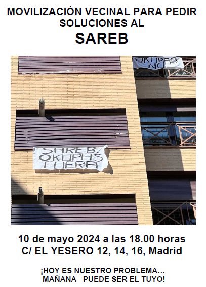 leyantiocupas's tweet image. @sareb lo q para vosotros quizá es solo una gestión para los afectados es vivir en un infierno. Vuestra dejación de funciones crea víctimas invisibles, los vecinos. @MADRID LAS FAMILIAS CONFLICTIVAS NO SON VULNERABLES. Concentración 10/05 C/El Yesero, 12-16 Madrid #leyantiocupas