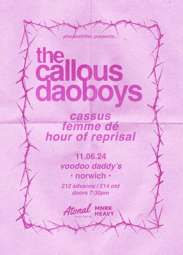 Femme Dé (@femmedeband) on Twitter photo We're also going to be supporting the mega <a href="/callousdaoboys/">The Callous Daoboys</a> on JUNE 11TH at Voodoo Daddy's with the bois from Cassus & xHourOfReprisalx
Grab a ticket here: voodoodaddysshowroom.co.uk/listing_single… We're also going to be supporting the mega <a href="/callousdaoboys/">The Callous Daoboys</a> on JUNE 11TH at Voodoo Daddy's with the bois from Cassus & xHourOfReprisalx
Grab a ticket here: voodoodaddysshowroom.co.uk/listing_single…