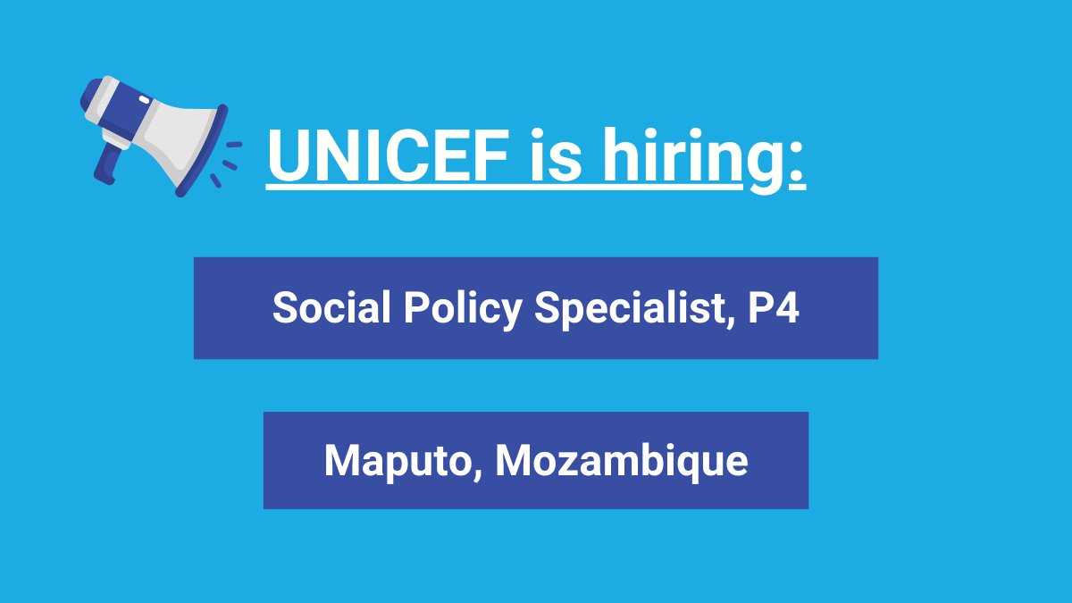 Are you interested in joining our social policy network? @UNICEF_Moz is hiring a Social Policy Specialist to work on an exciting agenda in Maputo, Mozambique: uni.cf/3yaOkV0 🗓️ Deadline for applications: 20 May 2024