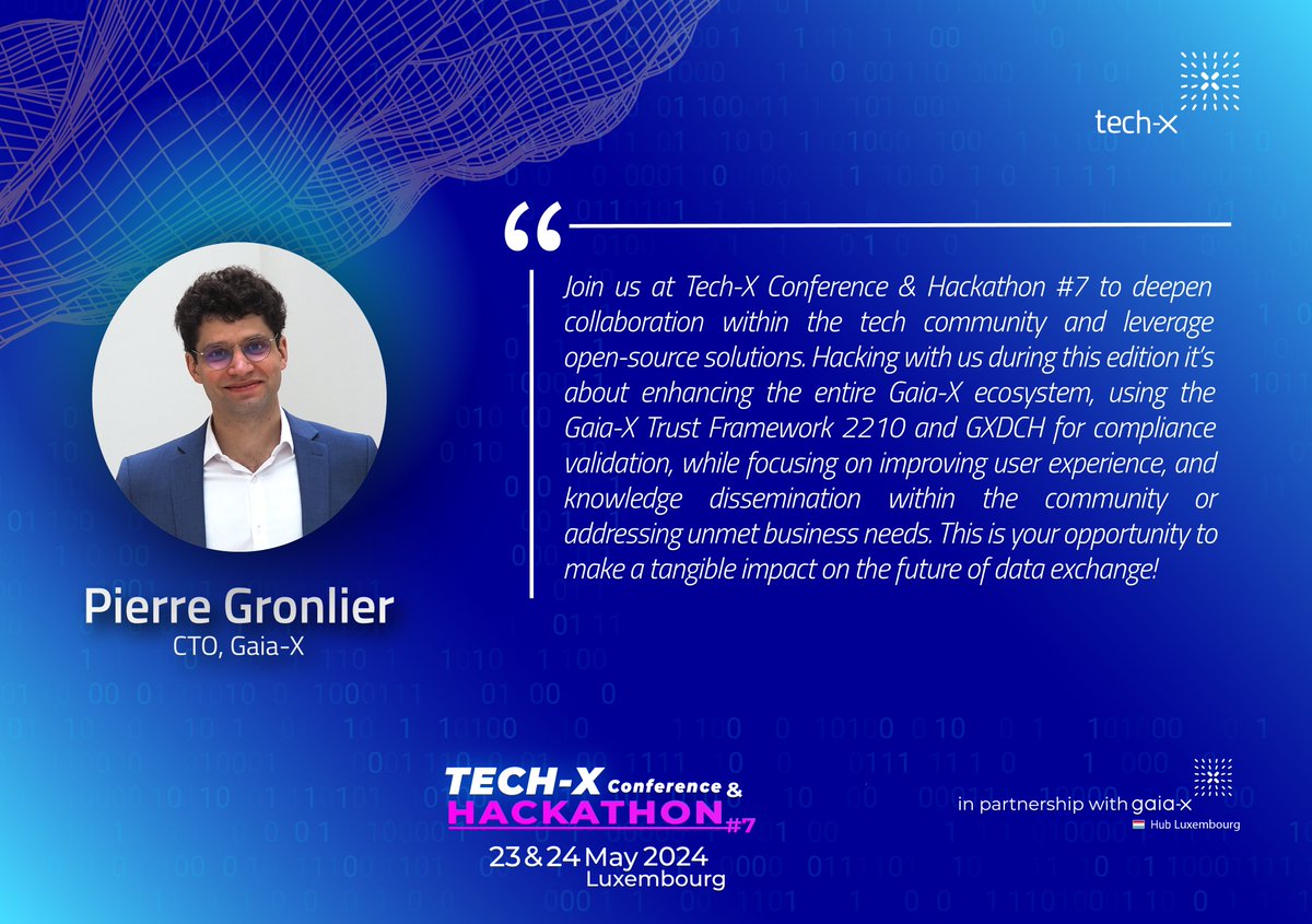 ✨@ticapix, Chief Technology Officer, Gaia-X, invites you to join us in Luxembourg for Tech-X to deepen collaboration & harness the power of open-source solutions. 'This is your opportunity to make a tangible impact on the future of data exchange!' ➡️ lnkd.in/ec_dW8am