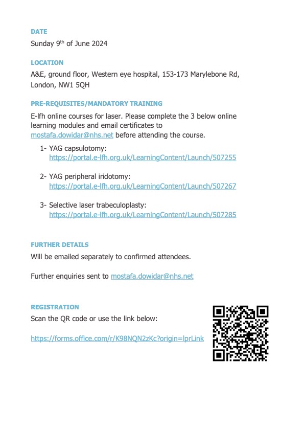 The_LOTN's tweet photo. Sign up today for the YAG PC/PI &amp; SLT laser course at Western Eye Hospital. Free for London deanery trainees. https://t.co/DoSupscYig