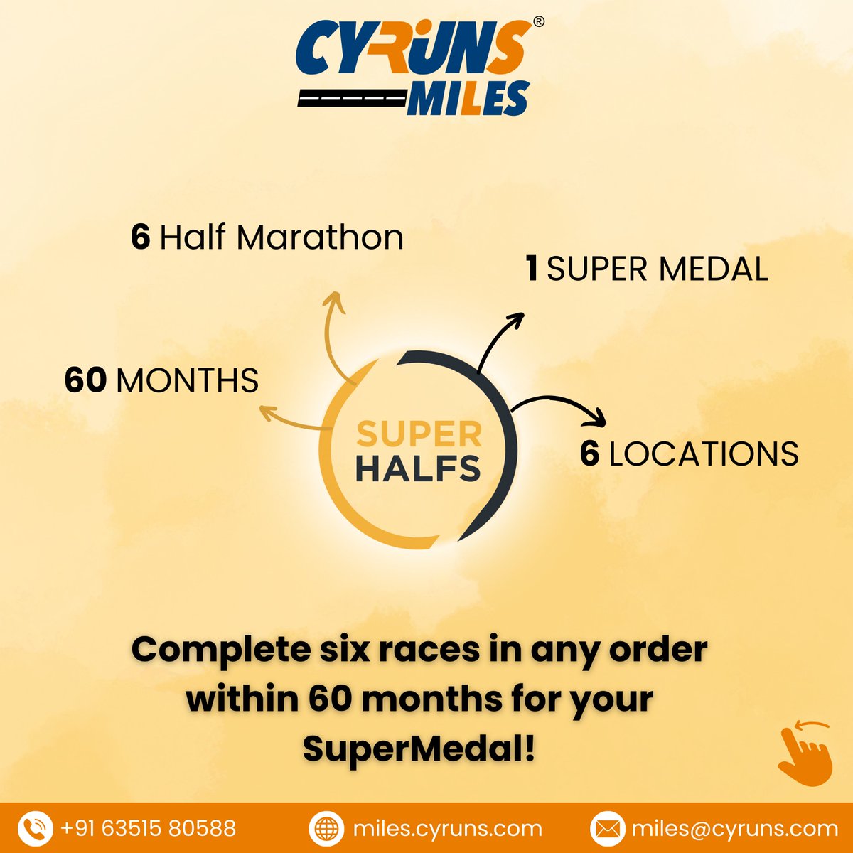 Cyrunsmiles's tweet photo. 🚀 Ready to elevate your running game? Join the SUPERHALFS challenge and push your limits like never before! Half marathons, full achievements. Let's do this together! 💪🏅 
#SUPERHALFS #ChallengeAccepted #CyrunsMiles #BeASuperhero #marathon #Sports

Contact now:📞 +91 6351580588 https://t.co/WoKEiQCZC5