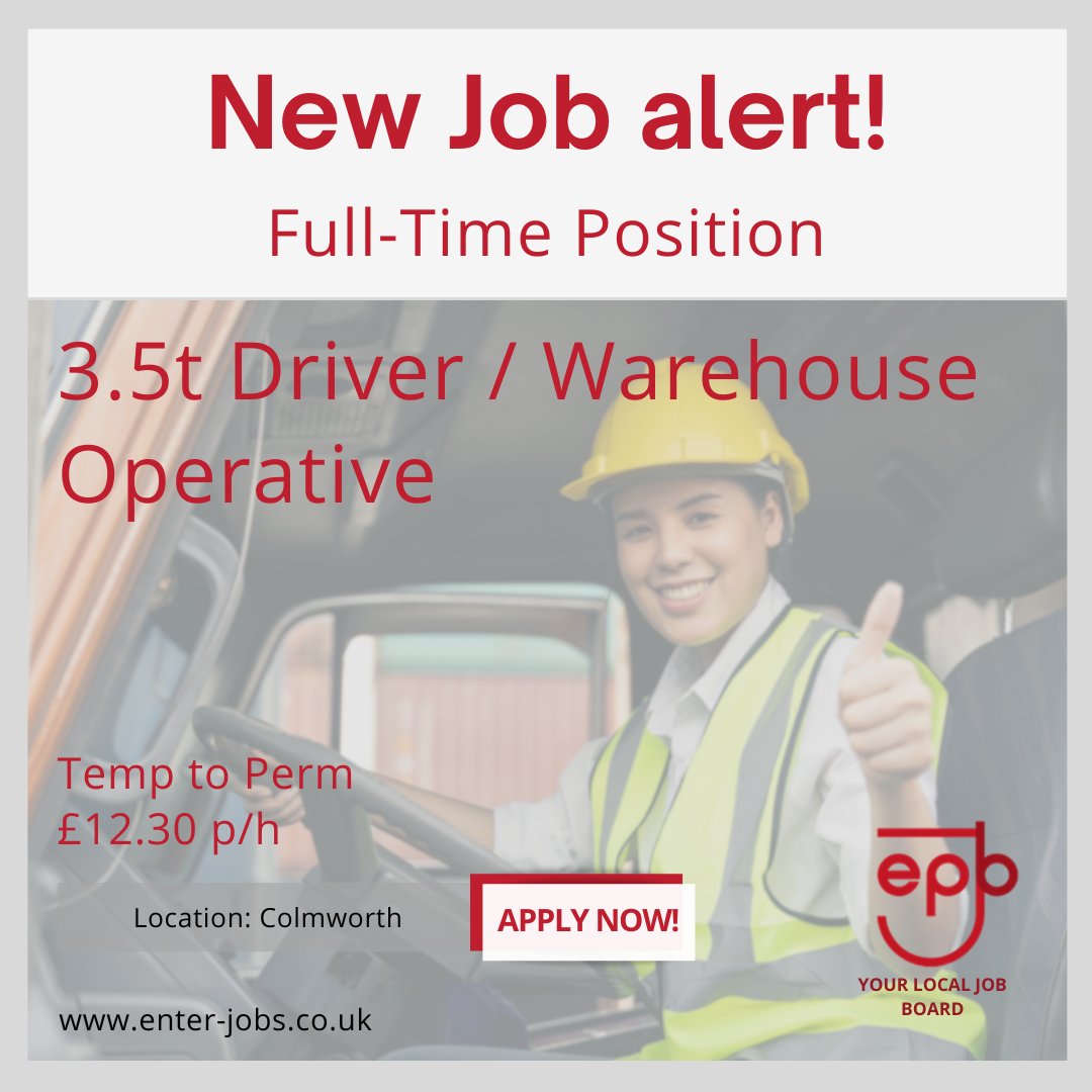 Enterprise Personnel are seeking a 3.5t Driver/Warehouse Operative for their client based in Colmworth.
Apply now via our website!

#warehouseoperative #deliverydriver #collectiondriver #warehousejobs  #driverjobs #deliveryjob #colmworth #bedford #bedfordshire #stneots