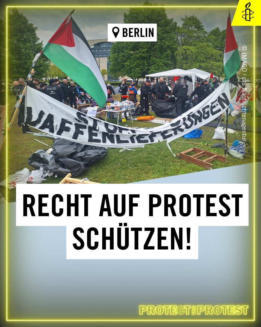 Amnesty fordert von der Berliner Polizei das Recht auf Meinungs- und Versammlungsfreiheit zu schützen – auch mit Blick auf den #Nakba-Tag am 15. Mai.

#Meinungsfreiheit endet dort wo Diskriminierung &amp; strafbares Verhalten anfangen - nicht bei politisch unliebsamen Aussagen! 1/2
