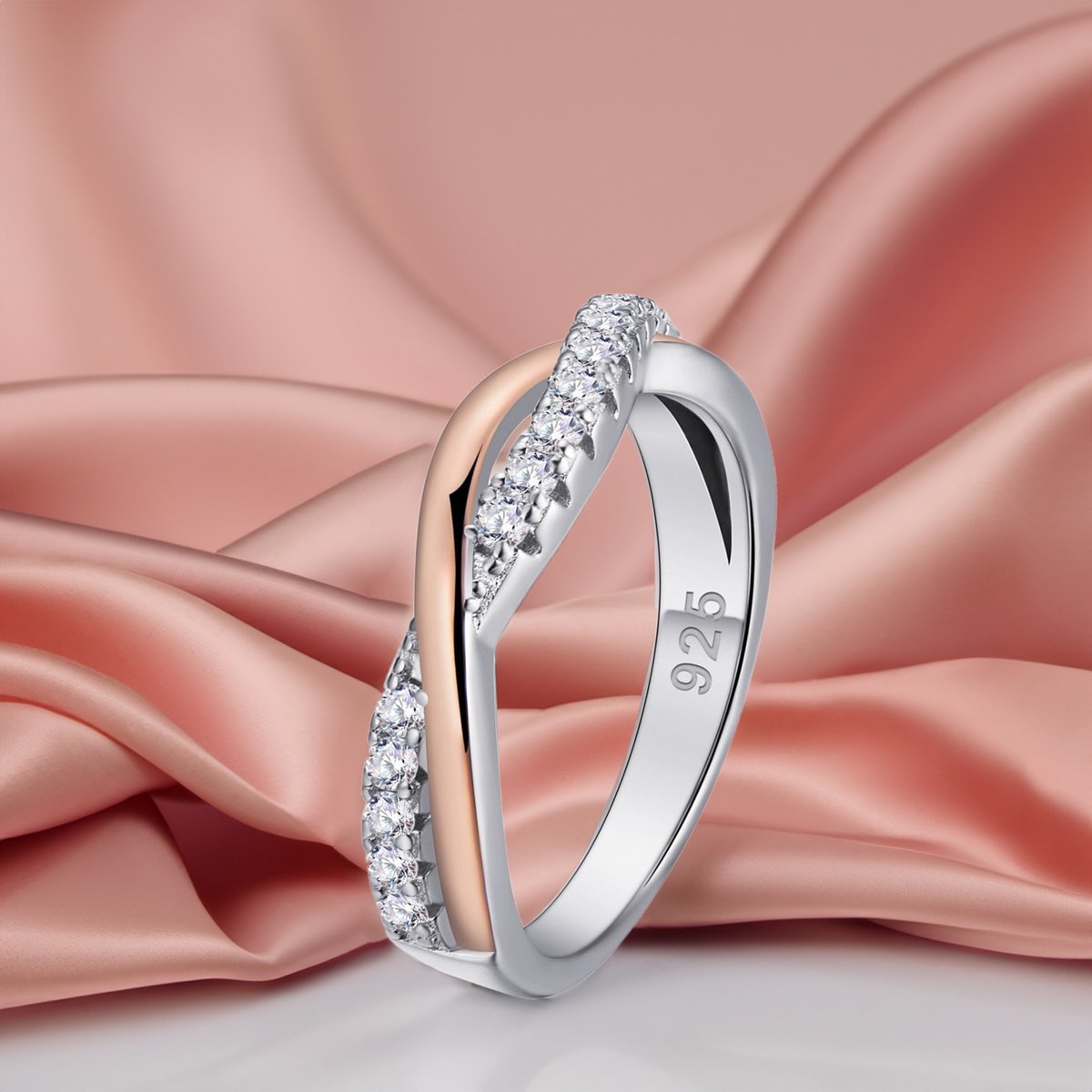 🌷Twisted Two Tone Half Eternity Silver Ring Code 784 - bit.ly/3BkdjDt #twotone #halfeternityring #silverring #elegantstyle #ladiesfashion #jewelryaddict #besttohave #giftsforher #statementjewelry