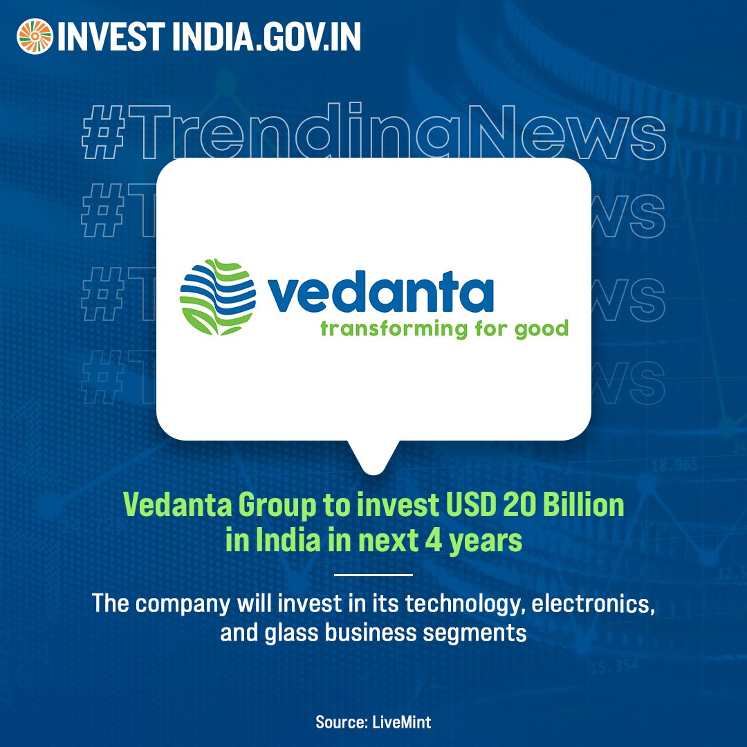 .@Vedanta_Group is gearing up to invest in various sectors to drive India's growth & foster innovation. These efforts aim to strengthen the country's industrial landscape and open new #opportunities for advancement. Read more bit.ly/3UF7vPA #InvestInIndia #TrendingNews
