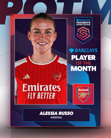 A brilliant month for @alessiarusso7! The @ArsenalWFC forward is the #BarclaysWSL Player of the Month 🙌