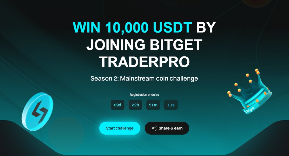 #Bitget  TRADERPRO EVENT - 10K TO WIN 💥

1- Sign up on #bitget 👇:
partner.bitget.com/bg/0TL8WQ

2- Register for the FREE event:
bonus.bitget.com/REGISTRATION10k

 3-  Receive a demo account with an initial fund of 10,000 Usdt!📈

4- Trade & earn rewards up to 10 000 USDT🎁

⬇️Process and…