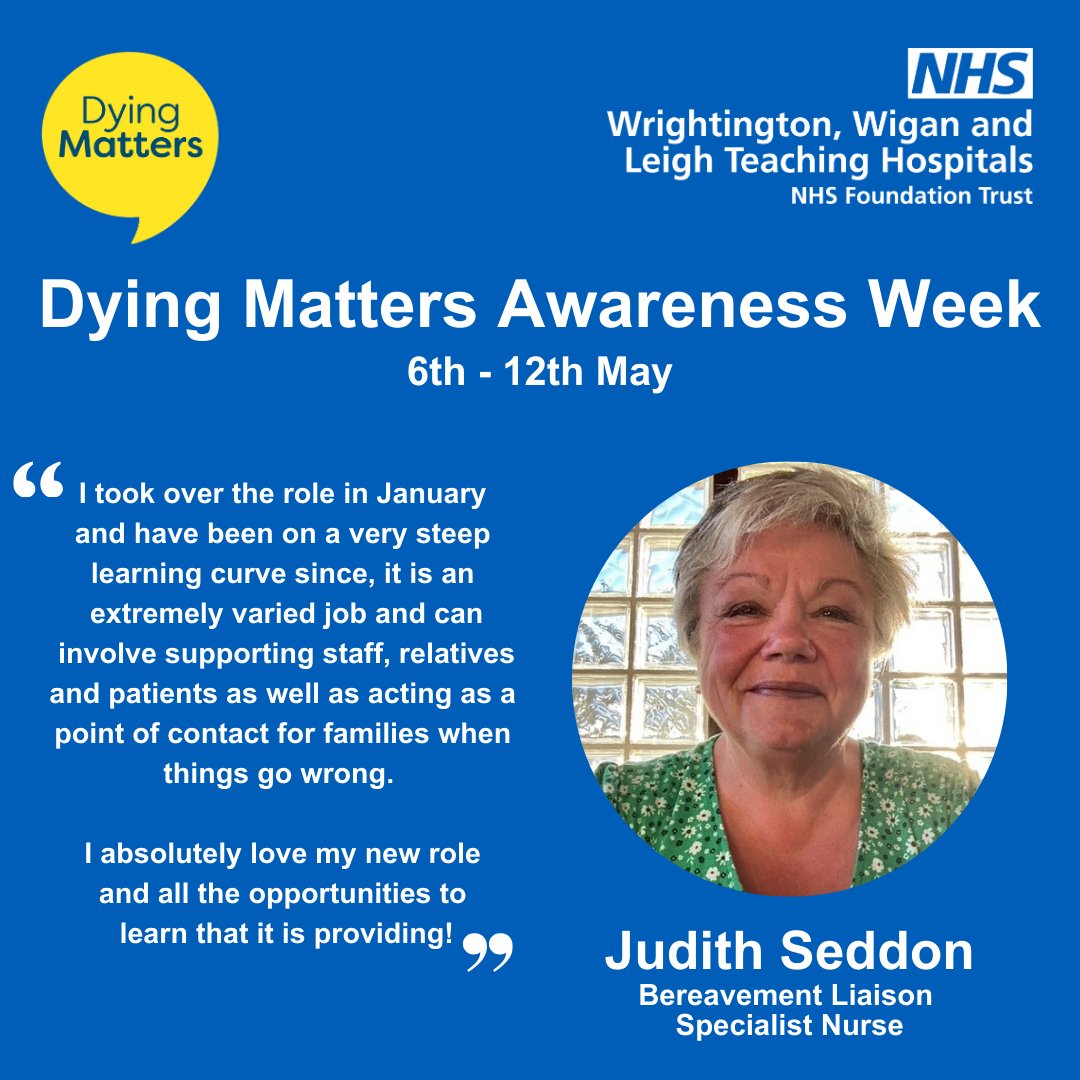 WWLNHS's tweet photo. As WWL marks #DyingMattersAwarenessWeek, we wanted to introduce you to our Bereavement Liaison Specialist Nurse, Judith Seddon.

Judith started her role in January, after working at the Trust for nine years in other roles. 

We thank you for all your hard work Judith! 👏 https://t.co/TUlsfDbUcs