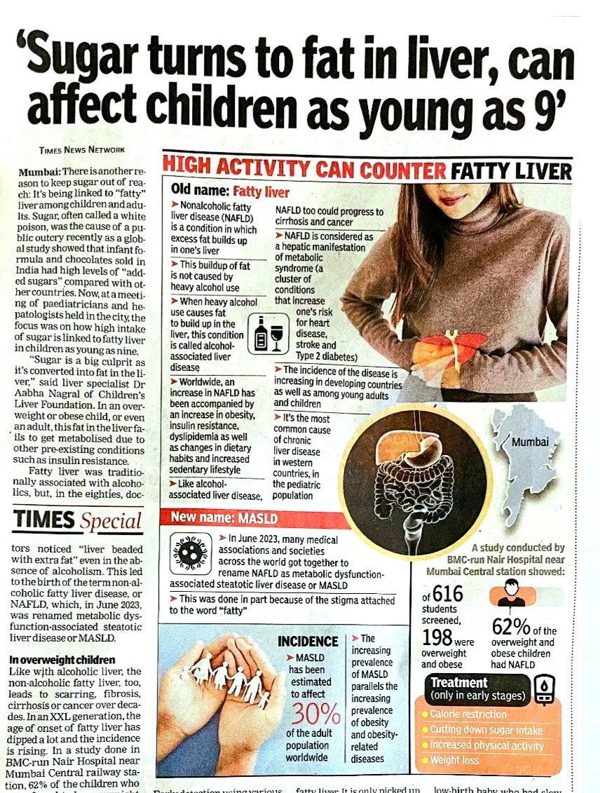 SUGAR Causing Liver Disease-FATTY LIVER(NAFLD) among Childrens as young as 8-9yrs old
NAFLD now KNOWN as MAFLD
Fatty Liver..untreated 10-15yrs later turns to Liver Cirrhosis👇

Sugary food/beverages/juices/
candies/junk food/oil based eatables 
CAUSING DISEASE
Outdoor Play HELPS