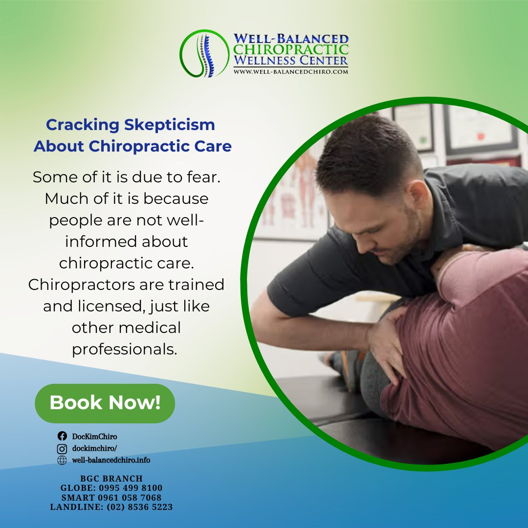 Get back to it with your chiro! Keep your spine in line, one adjustment at a time. #WellnessWednesday

Book an appointment!

Contact: Call/Text   
Globe 099 5499 8100  |  096 6266 3482
Smart 096 1058 7068