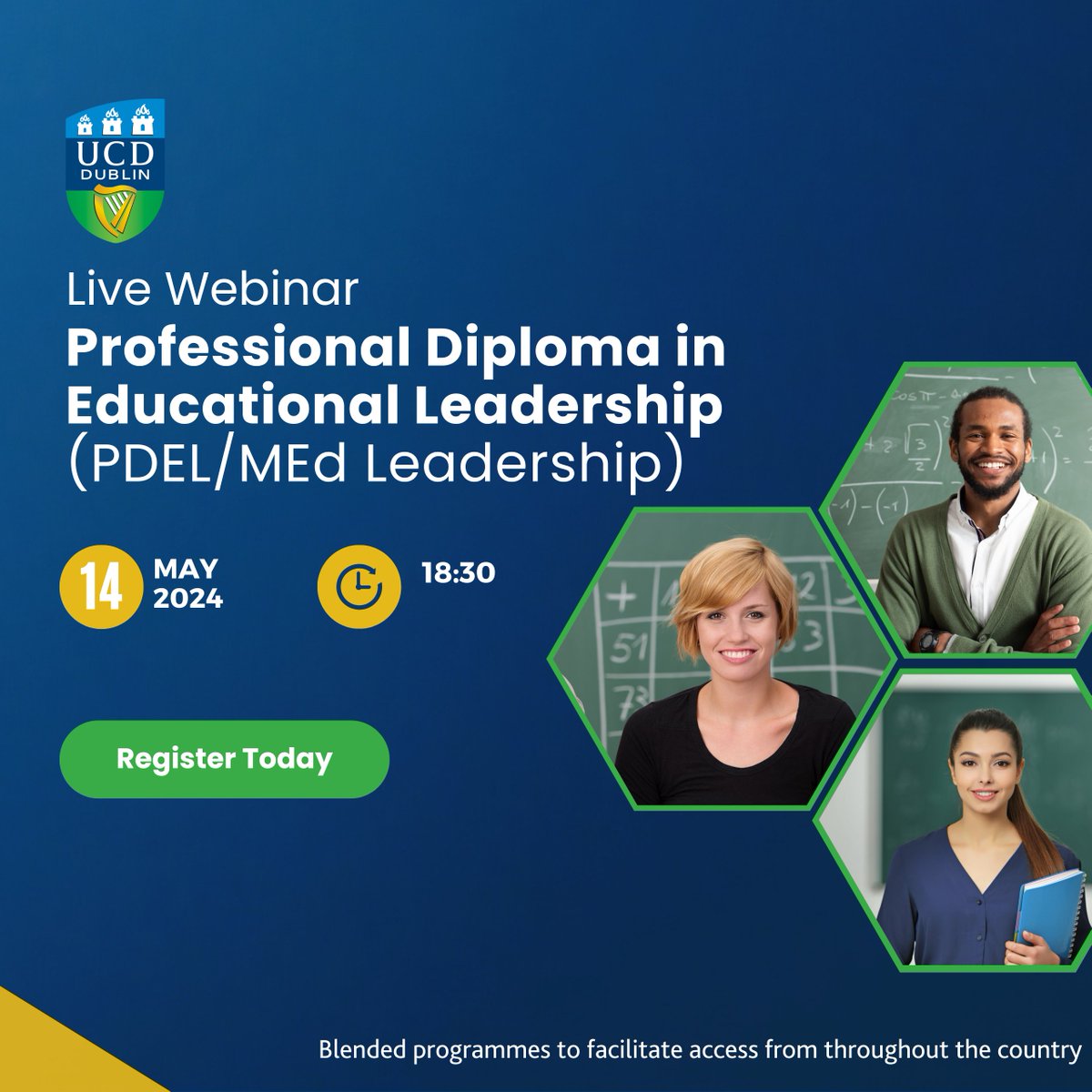 Professional Diploma in Educational Leadership (PDEL)/ MEd Leadership (Blended programmes to facilitate access from throughout the Country) Event: Information Webinar Date/Time: Tuesday 14th May @ 6.30 pm. Register: bit.ly/4b4ZaKT The School of Education @SchoolofEdUCD…